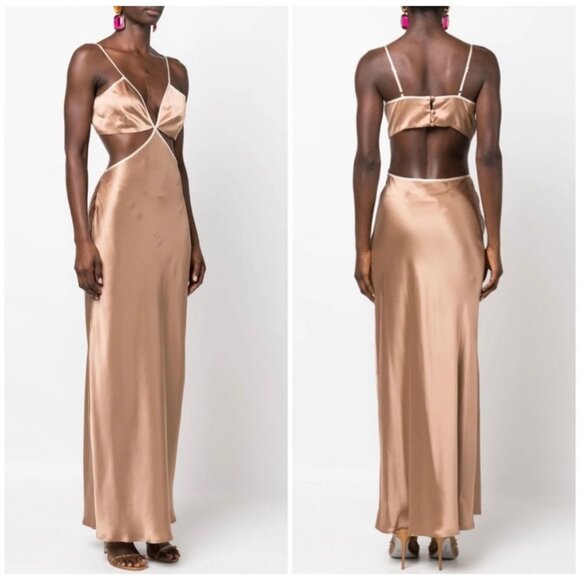 NWOT Reformation Poppies 100% Silk Cutout Maxi Dress in Croissant - Picture 1 of 9